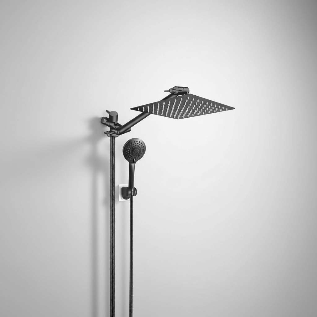 Shower Head Combo 8 Inch High Pressure Rain Shower Head With 11 Inch Adjustable Extension Arm and 3 Settings Handheld Spray 59inch Hose,Black,Chrome