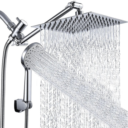 Shower Head Combo 8 Inch High Pressure Rain Shower Head With 11 Inch Adjustable Extension Arm and 3 Settings Handheld Spray 59inch Hose,Black,Chrome - Color: Chrome, Shower head Size: 8 inch