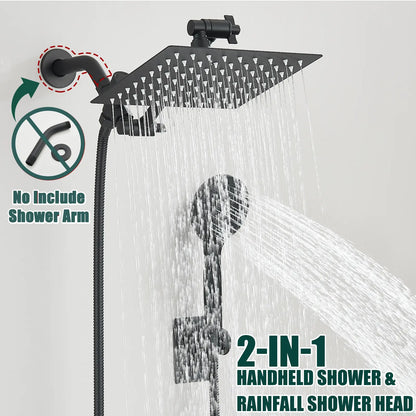 Shower Head Combo 8 Inch High Pressure Rain Shower Head With 11 Inch Adjustable Extension Arm and 3 Settings Handheld Spray 59inch Hose,Black,Chrome