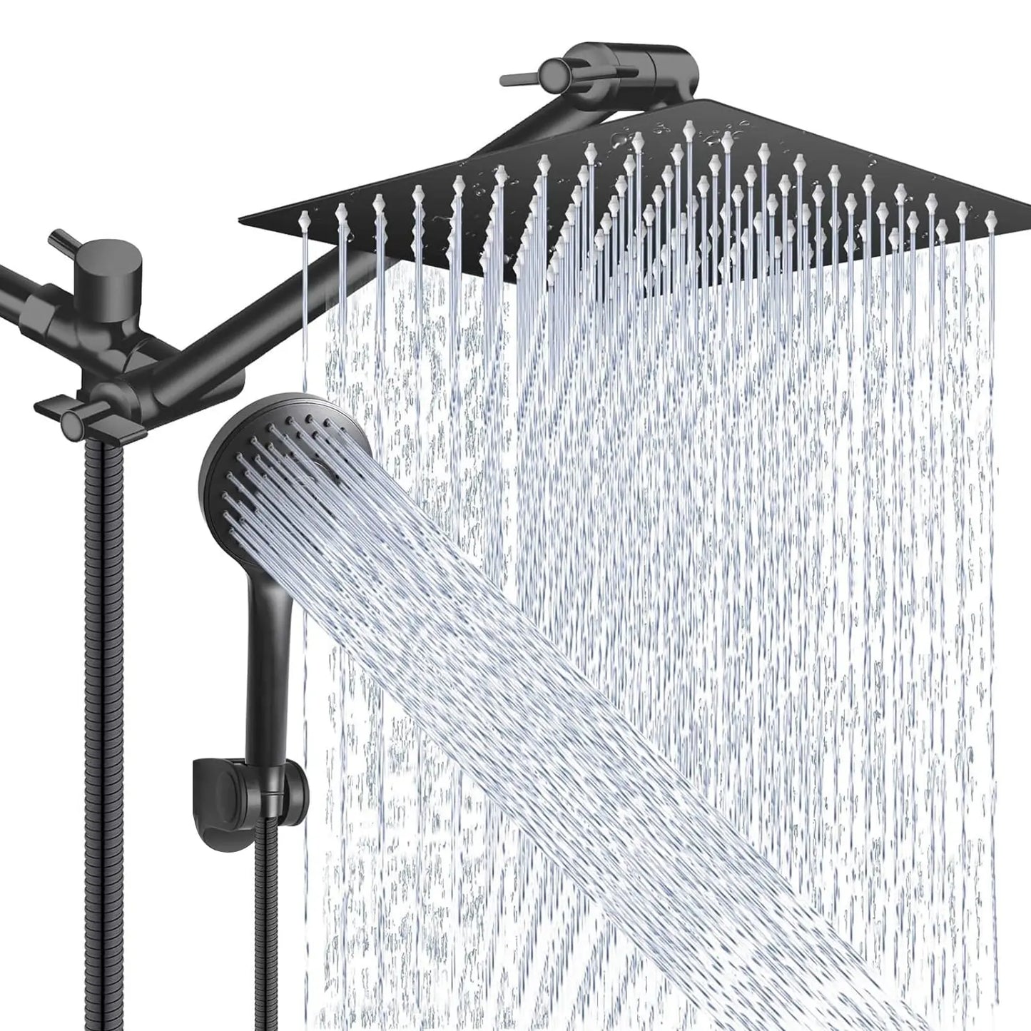 Shower Head Combo 8 Inch High Pressure Rain Shower Head With 11 Inch Adjustable Extension Arm and 3 Settings Handheld Spray 59inch Hose,Black,Chrome