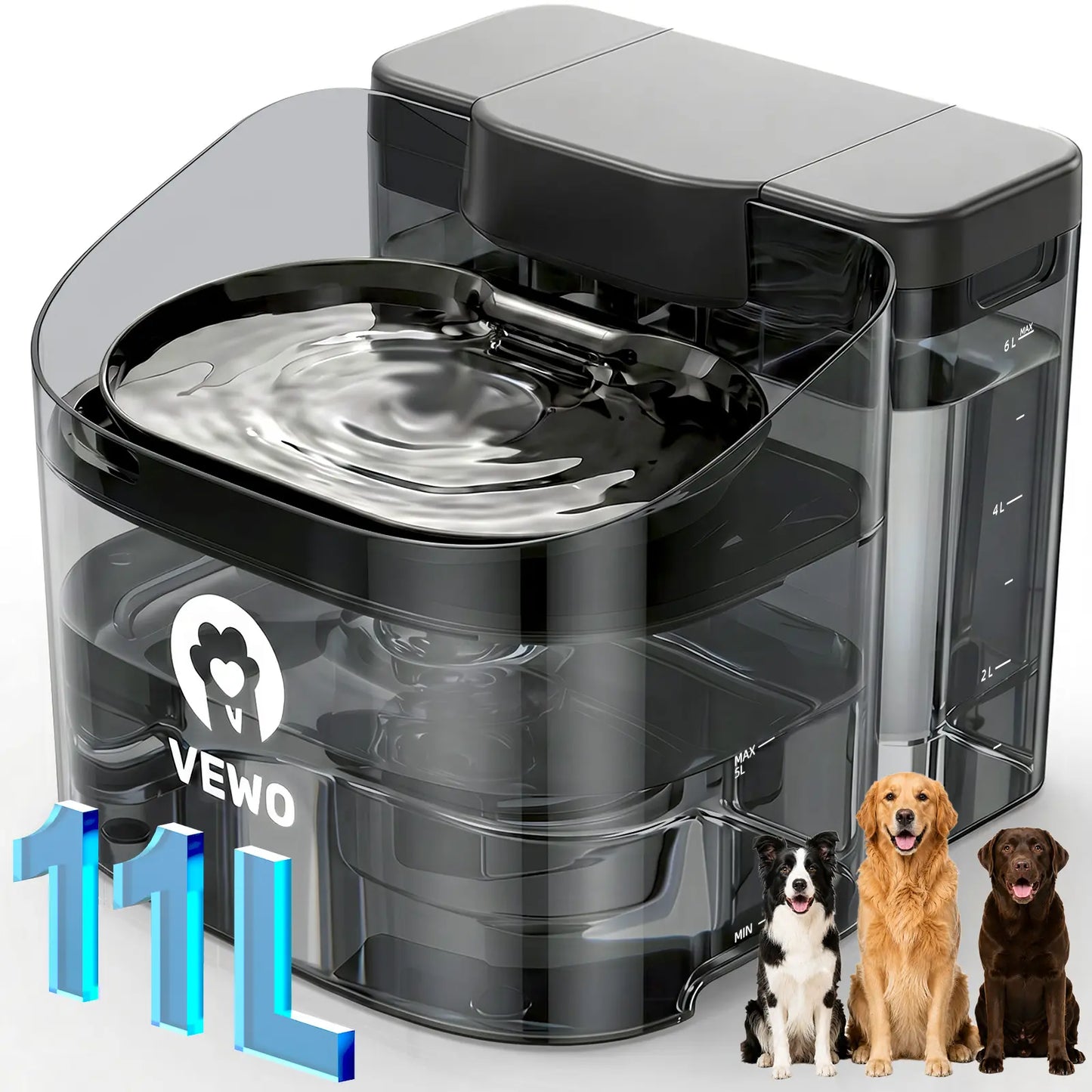 VEWO 11L Large Dog Water Fountain for Big Breeds, No Spill Dog Water Bowl Dispenser with Deep Basin, BPA Free, Ultra Quiet, 7 Days No Refill for Large Dogs/Multi-Pet Homes,summerwins