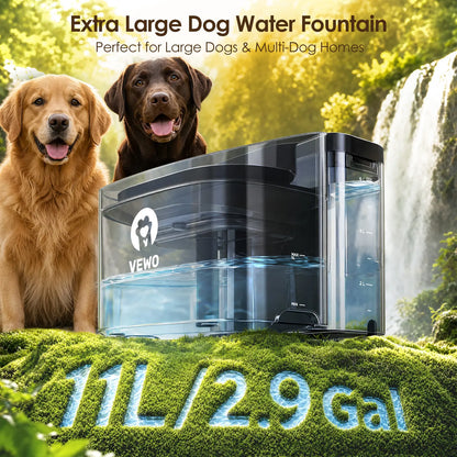 VEWO 11L Large Dog Water Fountain for Big Breeds, No Spill Dog Water Bowl Dispenser with Deep Basin, BPA Free, Ultra Quiet, 7 Days No Refill for Large Dogs/Multi-Pet Homes,summerwins
