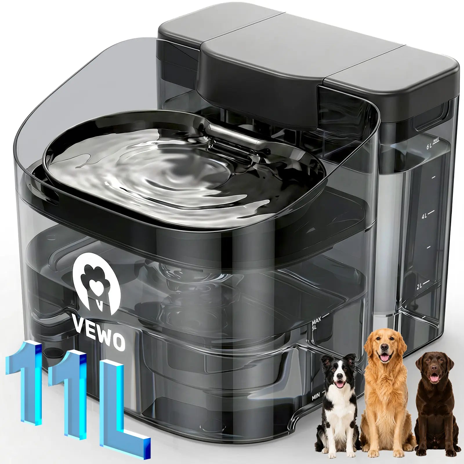 VEWO 11L Large Dog Water Fountain for Big Breeds, No Spill Dog Water Bowl Dispenser with Deep Basin, BPA Free, Ultra Quiet, 7 Days No Refill for Large Dogs/Multi-Pet Homes,summerwins